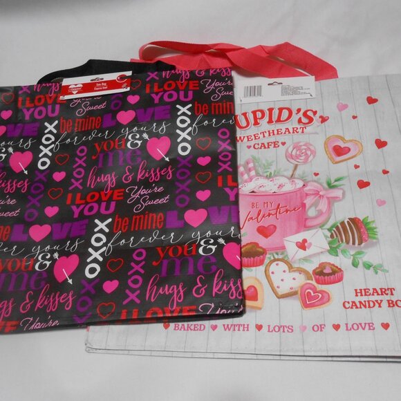 2 NEW Valentine reusable tote shopping Bags Cupid XOXO designs 14X13X6" 💕💕 - Picture 8 of 9